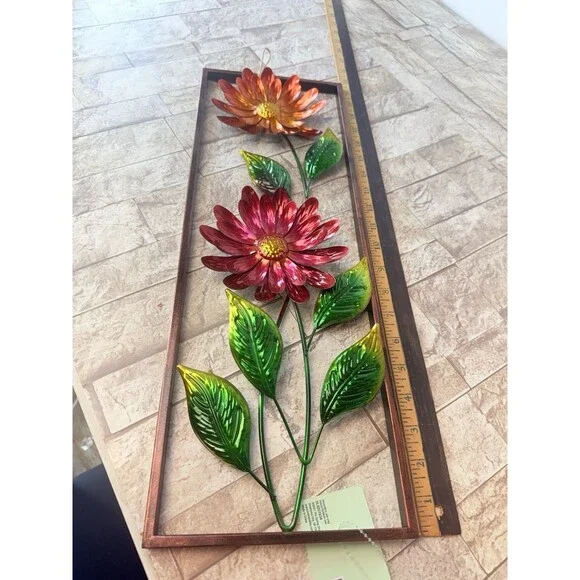 NWT Metal Flower Wall Decor 2 Flowers Outdoor Inside Art Backyard Decorations - Picture 2 of 6